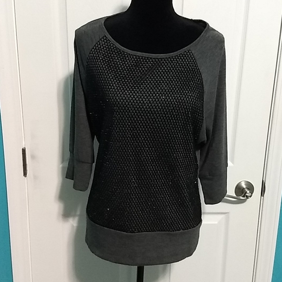 AB Studio lightweight 3/4 sleeved black & Grey  sweater - Picture 2 of 5